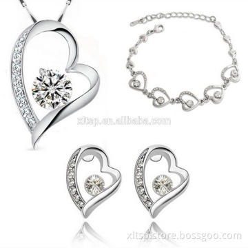 Womens Cubic Zirconia Alloy Heart Charms fashion Jewelry Set